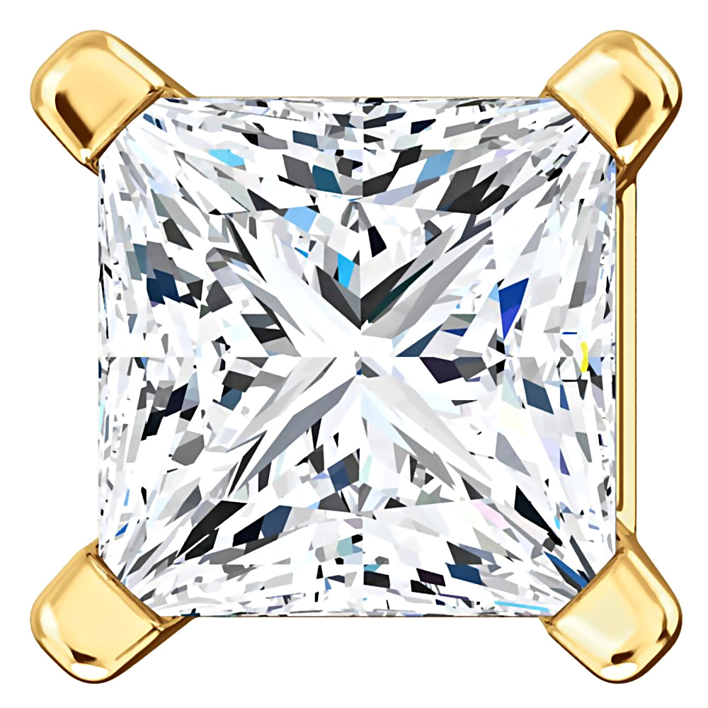 5mm, Princess Cut Ice on Fire Diamond CZ 14K Yellow Gold Cast Basket Stud Earrings