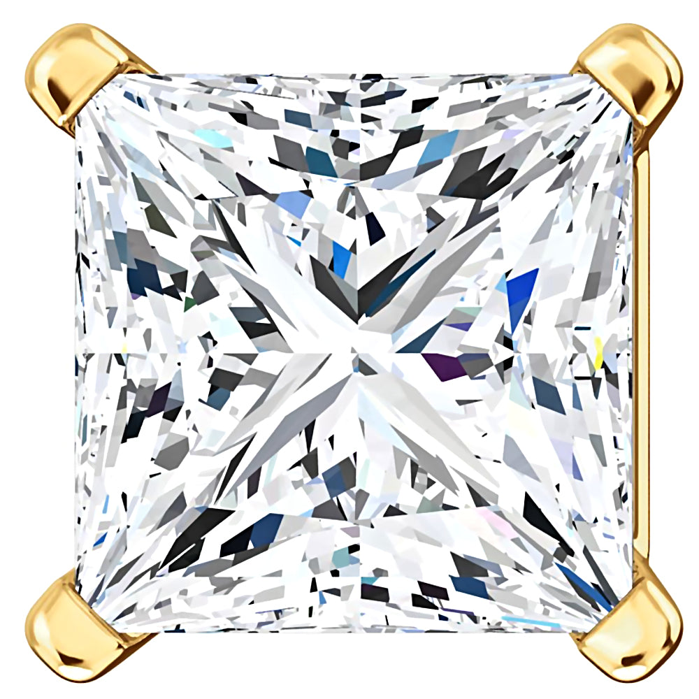 7mm, Princess Cut Ice on Fire Diamond CZ 14K Yellow Gold Cast Basket Stud Earrings