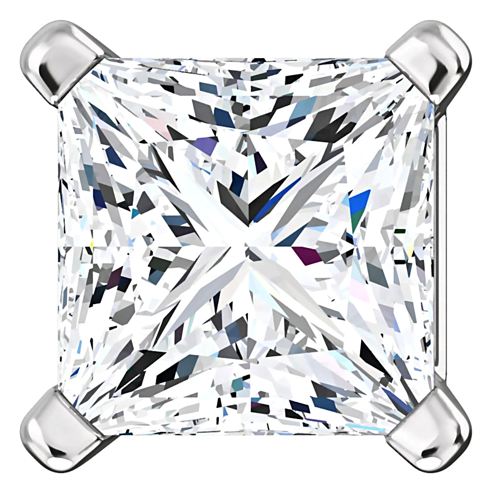 6mm, Princess Cut Ice on Fire Diamond CZ 14K White Gold Cast Basket Stud Earrings