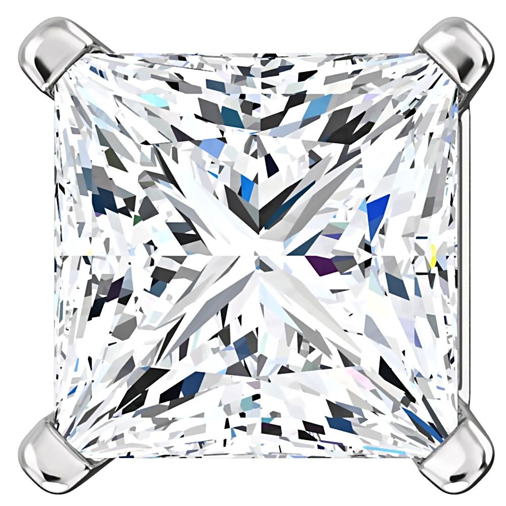 7mm, Princess Cut Ice on Fire Diamond CZ 14K White Gold Cast Basket Stud Earrings