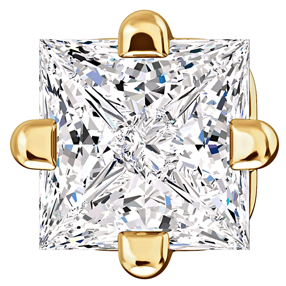 3mm, Princess Cut Ice on Fire Diamond CZ 14K Yellow Gold Side-Set Cast Basket Stud Earrings