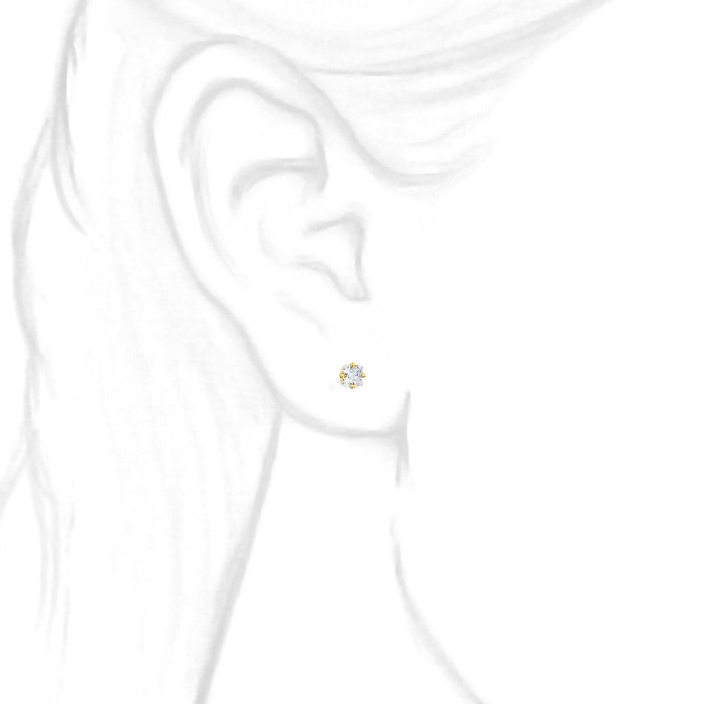 3mm, Princess Cut Ice on Fire Diamond CZ 14K Yellow Gold Side-Set Cast Basket Stud Earrings