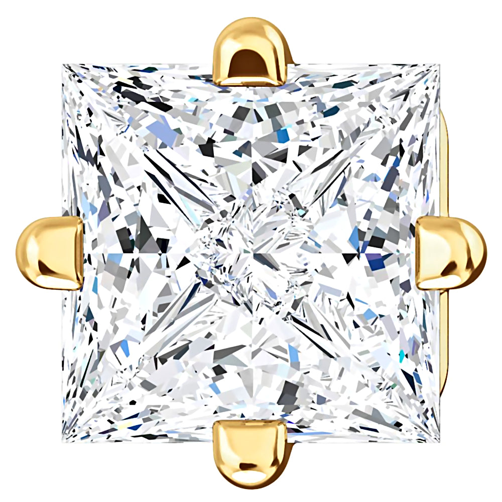 4mm, Princess Cut Ice on Fire Diamond CZ 14K Yellow Gold Side-Set Cast Basket Stud Earrings