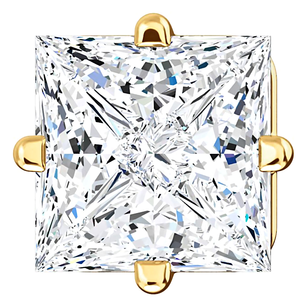 5mm, Princess Cut Ice on Fire Diamond CZ 14K Yellow Gold Side-Set Cast Basket Stud Earrings