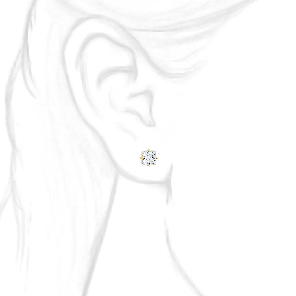 5mm, Princess Cut Ice on Fire Diamond CZ 14K Yellow Gold Side-Set Cast Basket Stud Earrings