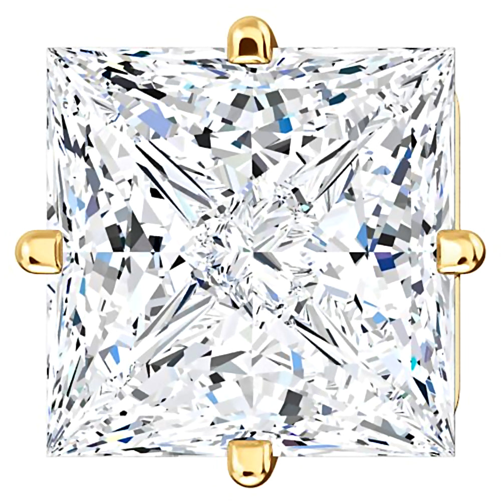 7mm, Princess Cut Ice on Fire Diamond CZ 14K Yellow Gold Side-Set Cast Basket Stud Earrings