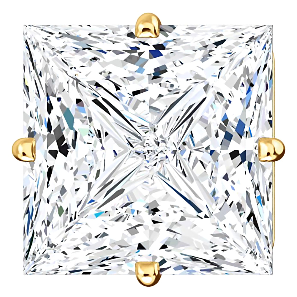 8mm, Princess Cut Ice on Fire Diamond CZ 14K Yellow Gold Side-Set Cast Basket Stud Earrings