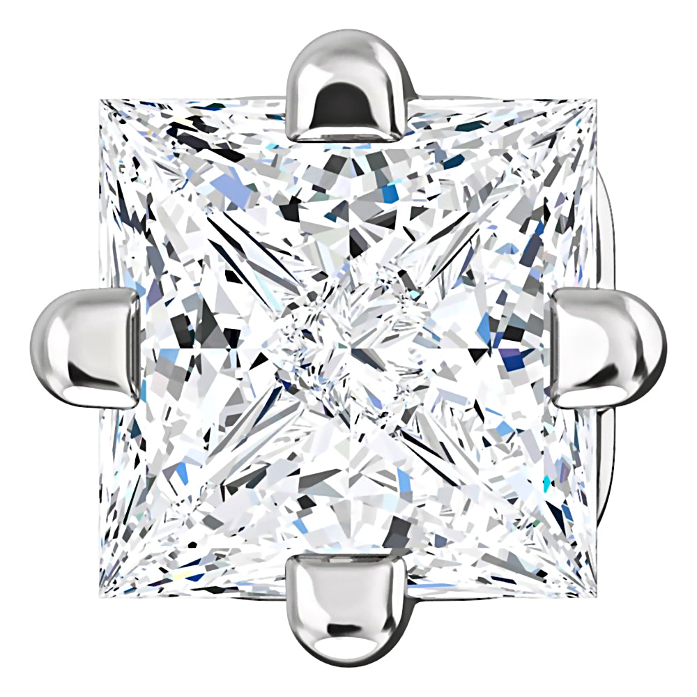 3mm, Princess Cut Ice on Fire Diamond CZ 14K White Gold Side-Set Cast Basket Stud Earrings