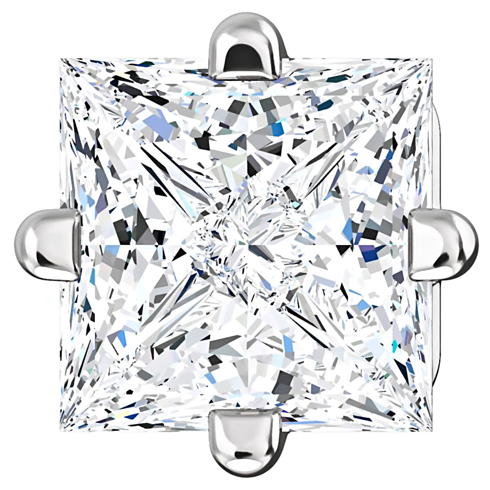 4mm, Princess Cut Ice on Fire Diamond CZ 14K White Gold Side-Set Cast Basket Stud Earrings