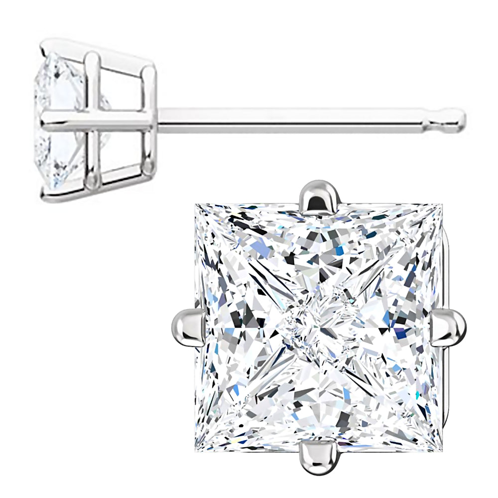 5mm, Princess Cut Ice on Fire Diamond CZ 14K White Gold Side-Set Cast Basket Stud Earrings