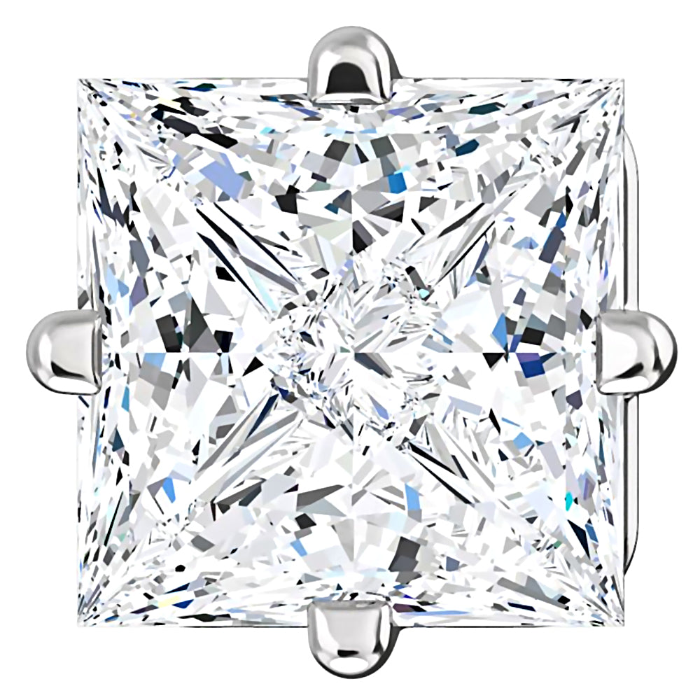 5mm, Princess Cut Ice on Fire Diamond CZ 14K White Gold Side-Set Cast Basket Stud Earrings