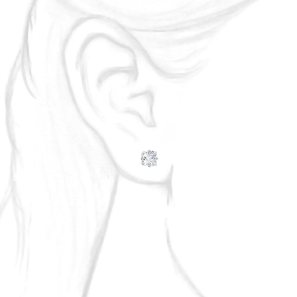 5mm, Princess Cut Ice on Fire Diamond CZ 14K White Gold Side-Set Cast Basket Stud Earrings