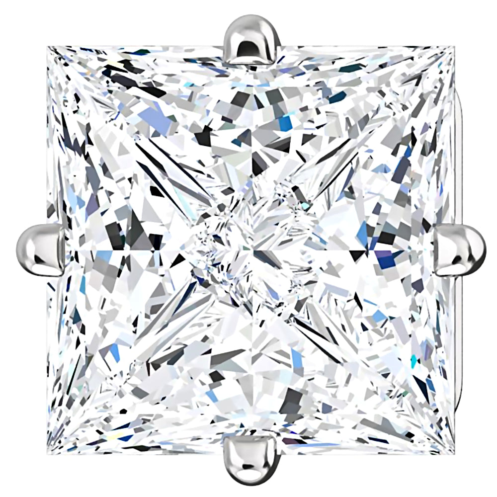 6mm, Princess Cut Ice on Fire Diamond CZ 14K White Gold Side-Set Cast Basket Stud Earrings