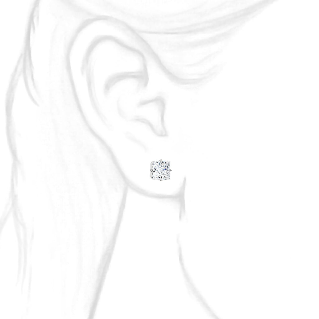 6mm, Princess Cut Ice on Fire Diamond CZ 14K White Gold Side-Set Cast Basket Stud Earrings