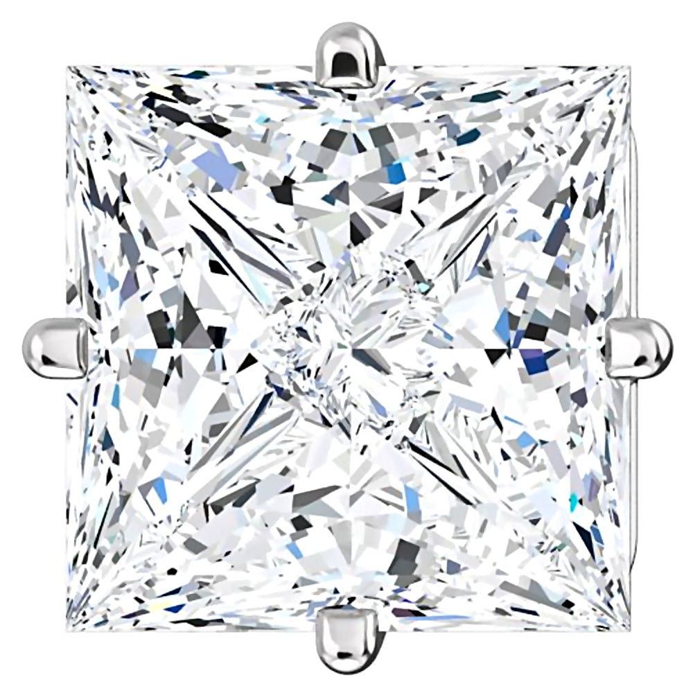 7mm, Princess Cut Ice on Fire Diamond CZ 14K White Gold Side-Set Cast Basket Stud Earrings