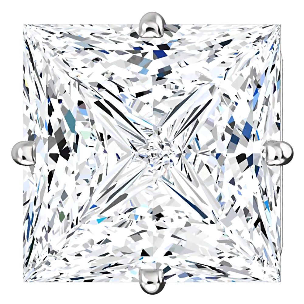 8mm, Princess Cut Ice on Fire Diamond CZ 14K White Gold Side-Set Cast Basket Stud Earrings