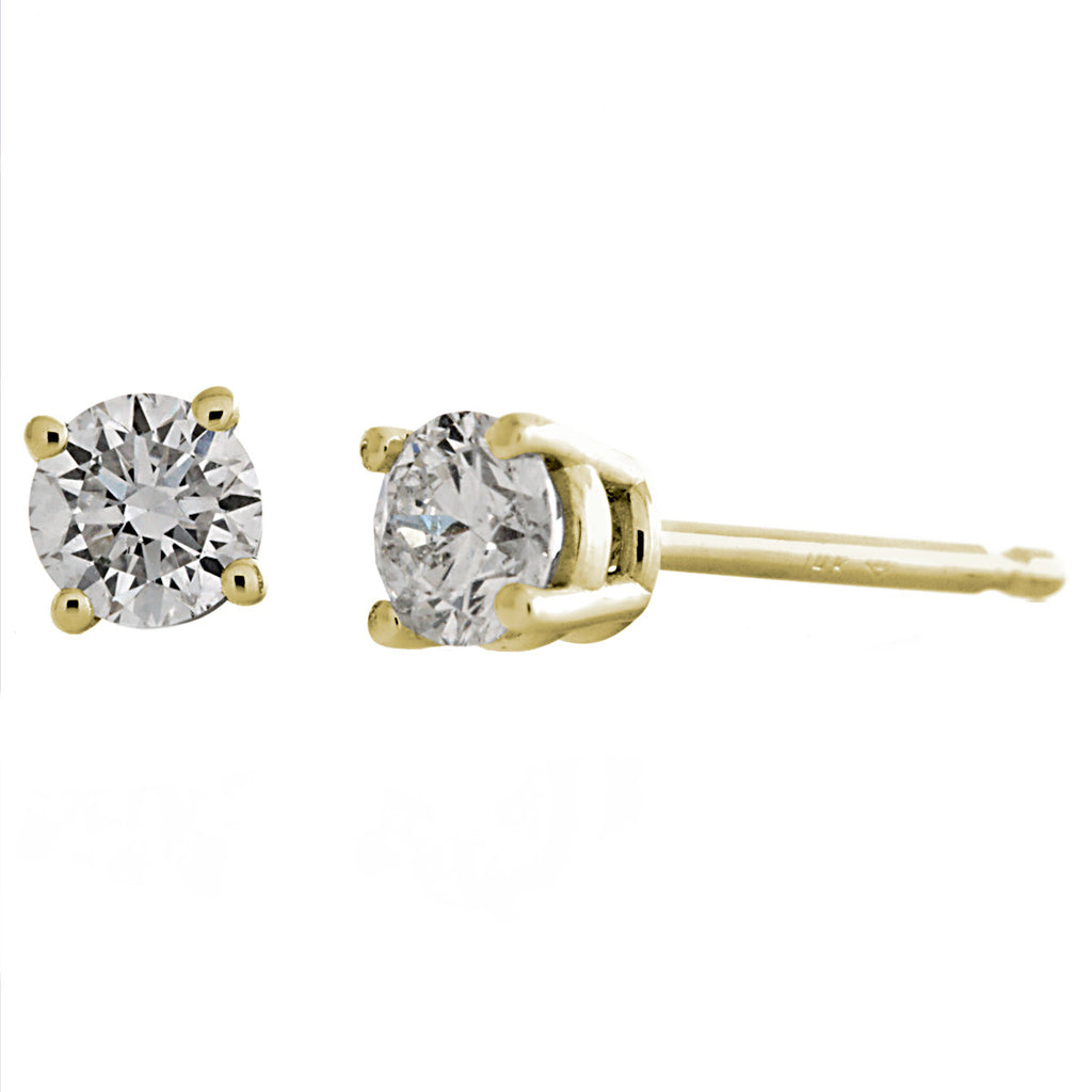 Round Full Cut White Diamond 14K Gold Stud Earrings Basket Setting G-H I1 - Trustmark Jewelers - Earrings - 5