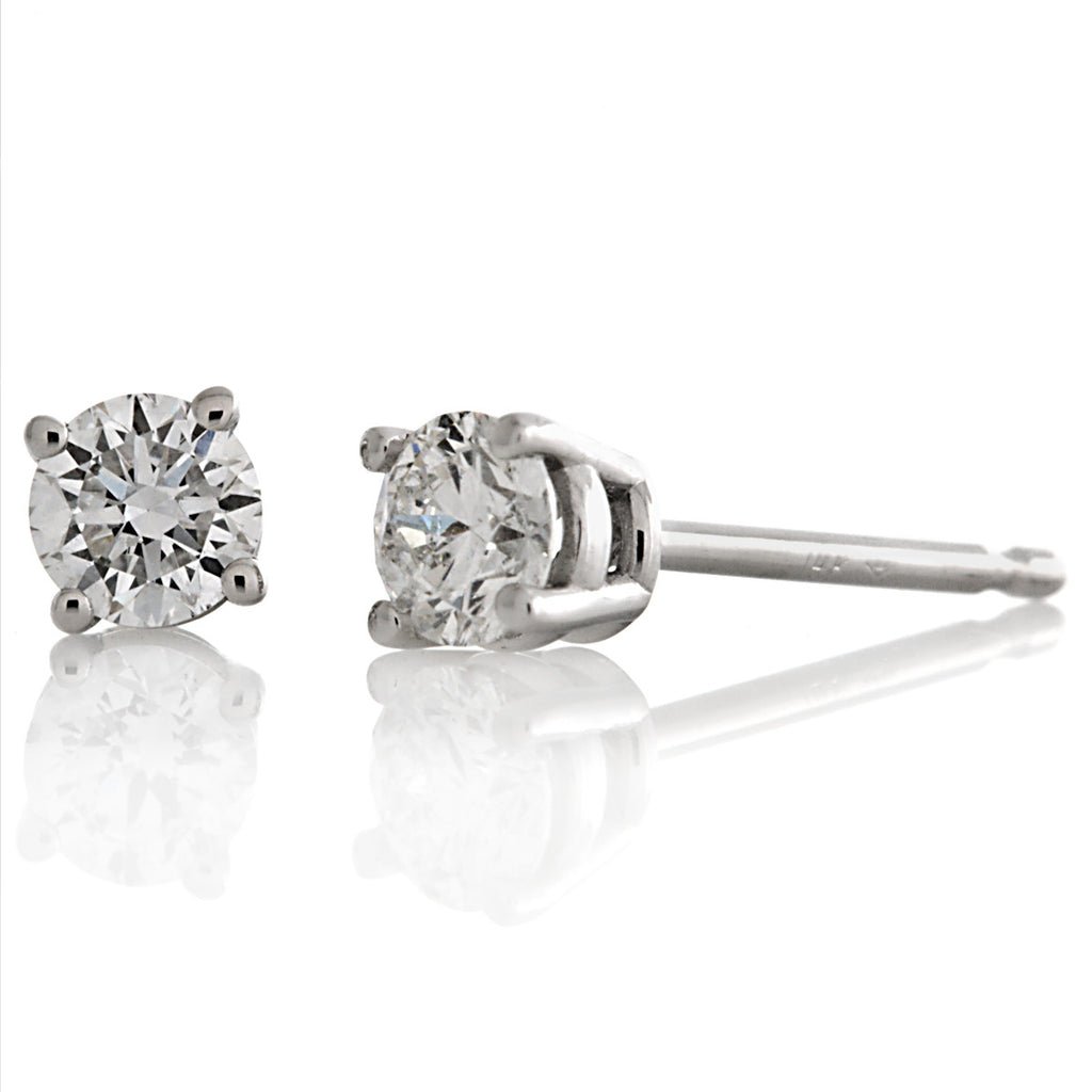 Round Full Cut White Diamond 14K Gold Stud Earrings Basket Setting G-H I1 - Trustmark Jewelers - Earrings - 1