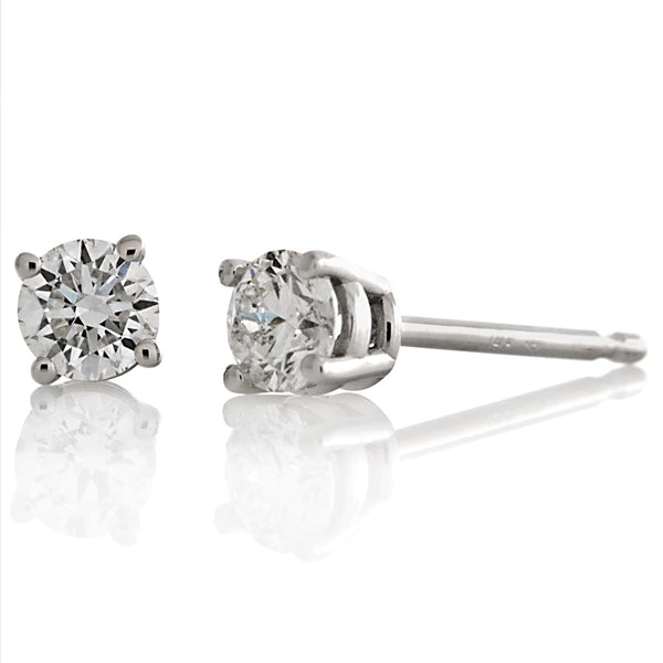 Round Full Cut White Diamond 14K Gold Stud Earrings Basket Setting G-H I1 - Trustmark Jewelers - Earrings - 1