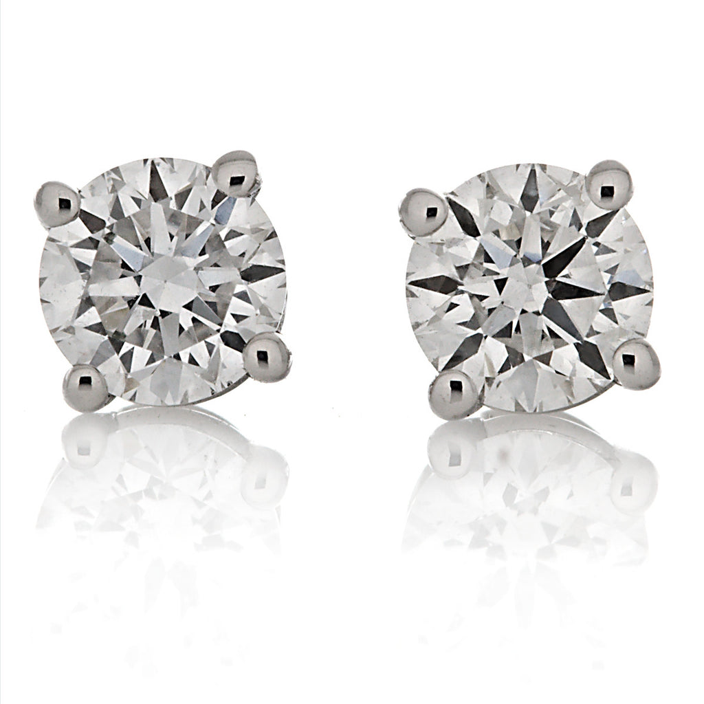 Round Full Cut White Diamond 14K Gold Stud Earrings Basket Setting G-H I1 - Trustmark Jewelers - Earrings - 2