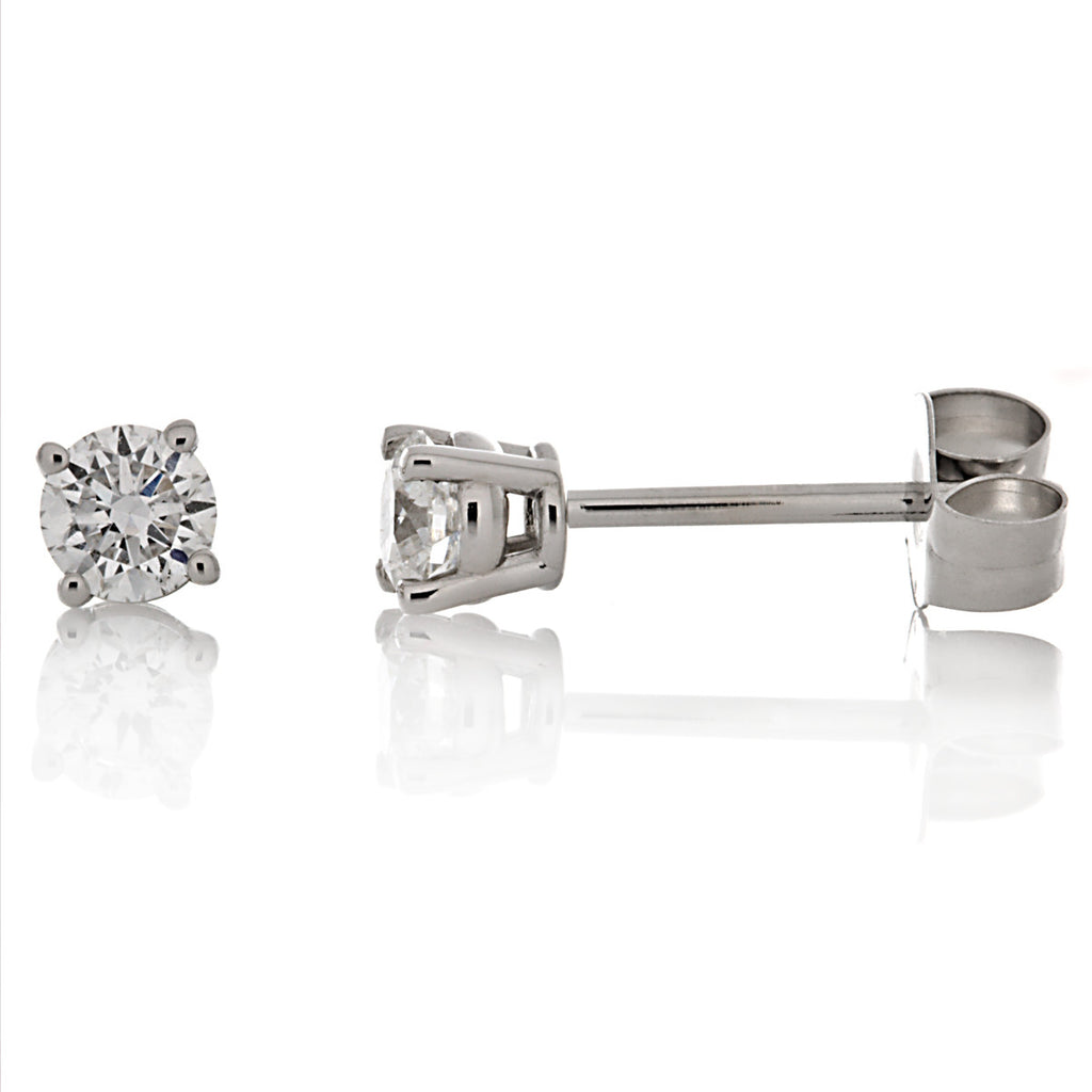 Round Full Cut White Diamond 14K Gold Stud Earrings Basket Setting G-H I1 - Trustmark Jewelers - Earrings - 4