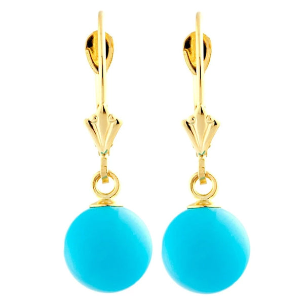 8mm Sleeping Beauty Turquoise Ball Leverback Earrings 14-20 Gold Filled