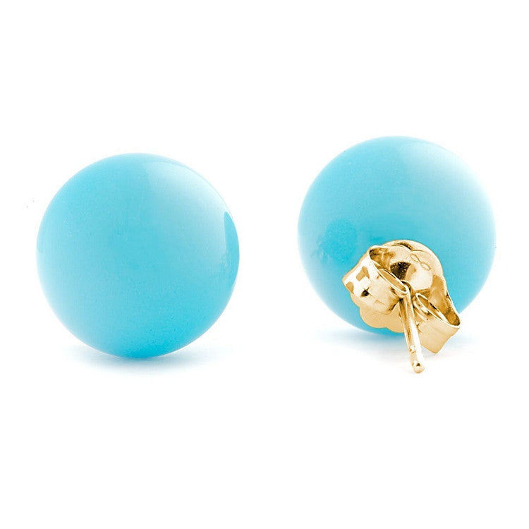 10mm Sleeping Beauty Turquoise Ball Stud Earrings 14K Yellow Gold - Trustmark Jewelers - Earrings - 3