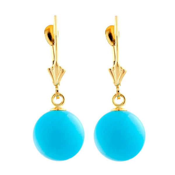 10mm Sleeping Beauty Turquoise Ball Drop Leverback Earrings 14K Gold - Trustmark Jewelers - Earrings - 1
