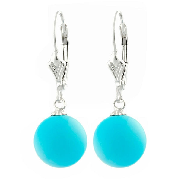 8mm Sleeping Beauty Turquoise Ball Leverback Earrings 925 Silver - Trustmark Jewelers - Earrings - 1