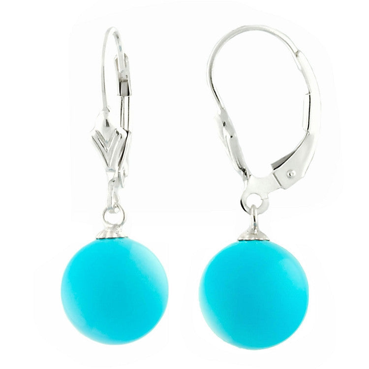 10mm Sleeping Beauty Turquoise Ball Leverback Earrings 925 Silver - Trustmark Jewelers - Earrings - 2