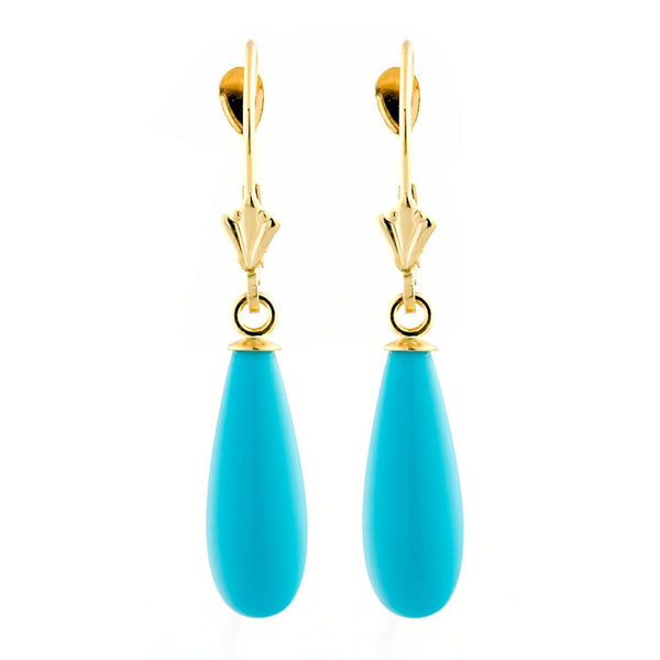 16mm Turquoise Teardrop Leverback Earrings 14K Yellow Gold - Trustmark Jewelers - Earrings - 1
