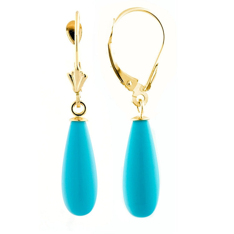 16mm Turquoise Teardrop Leverback Earrings 14K Yellow Gold - Trustmark Jewelers - Earrings - 2