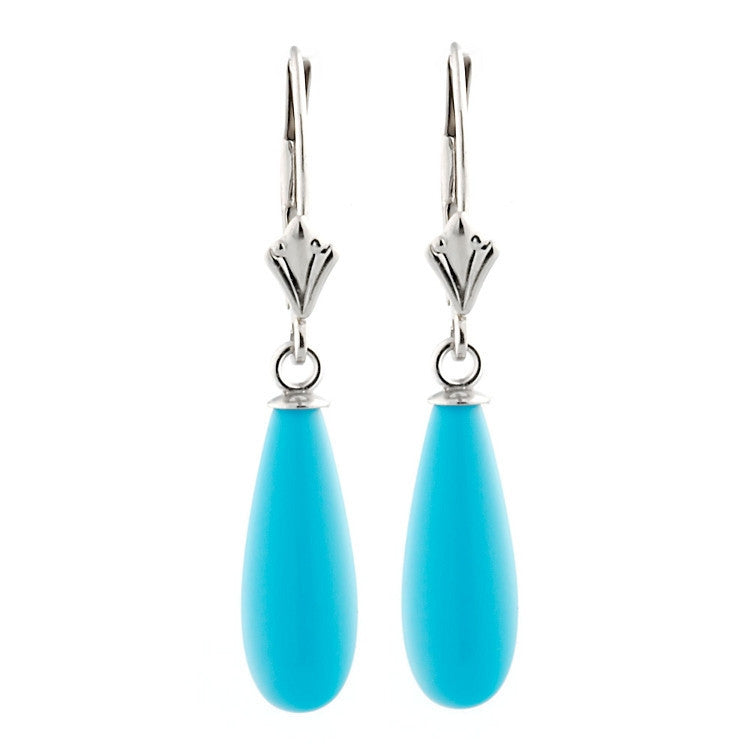 16mm Sleeping Beauty Turquoise Teardrop Lever Back Earrings 925 Silver - Trustmark Jewelers - Earrings - 2