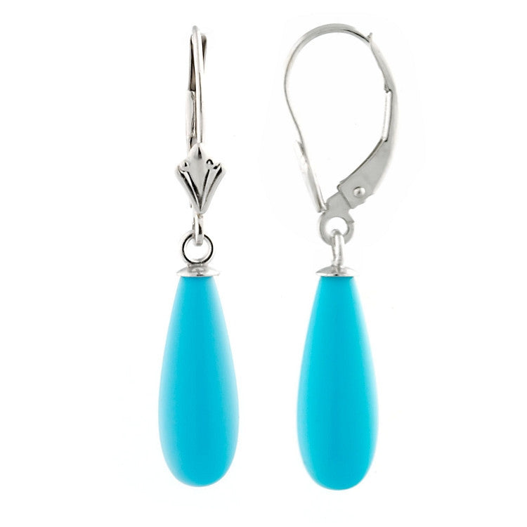 16mm Turquoise Teardrop Leverback Earrings 14K White Gold - Trustmark Jewelers - Earrings - 2