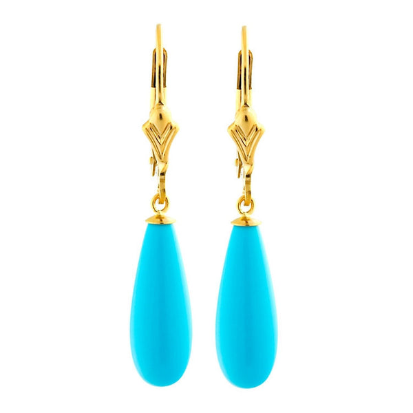 16mm Turquoise Teardrop Leverback Earrings 14-20 Gold Filled - Trustmark Jewelers - Earrings - 1