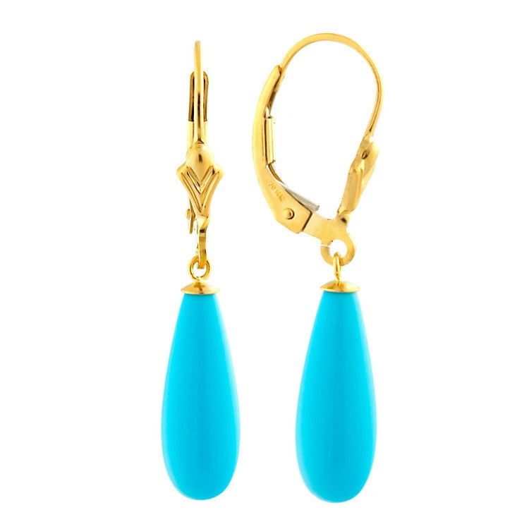 16mm Turquoise Teardrop Leverback Earrings 14-20 Gold Filled - Trustmark Jewelers - Earrings - 2