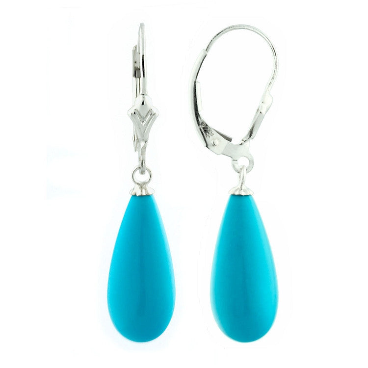 18mm Sleeping Beauty Teardrop Turquoise Lever Back Earrings 925 Silver - Trustmark Jewelers - Earrings - 2