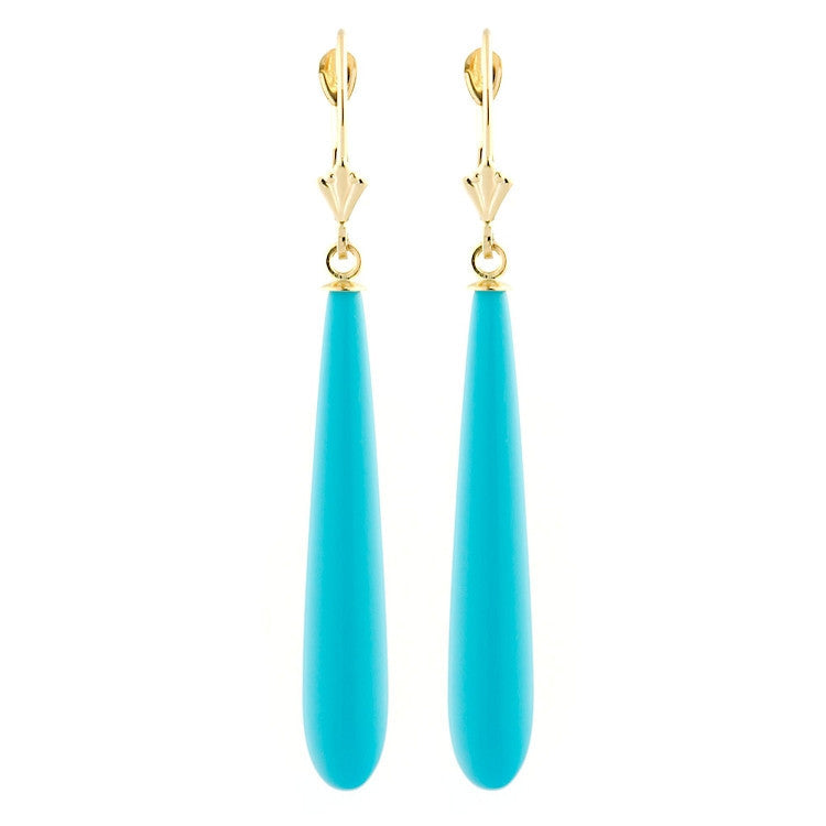 35mm Turquoise Teardrop Lever Back Earrings 14K Yellow Gold - Trustmark Jewelers - Earrings - 1