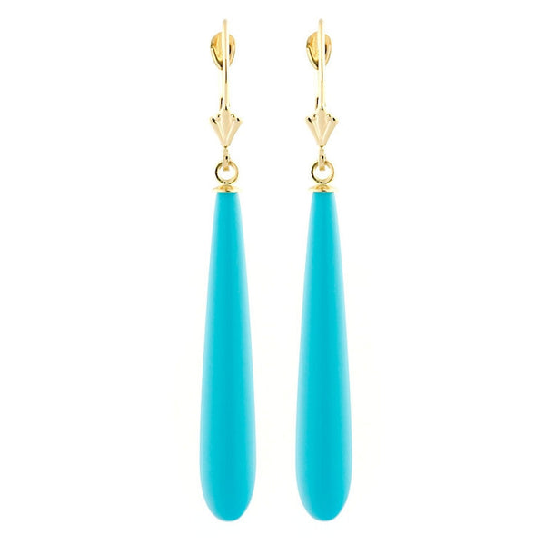 35mm Turquoise Teardrop Lever Back Earrings 14K Yellow Gold - Trustmark Jewelers - Earrings - 1