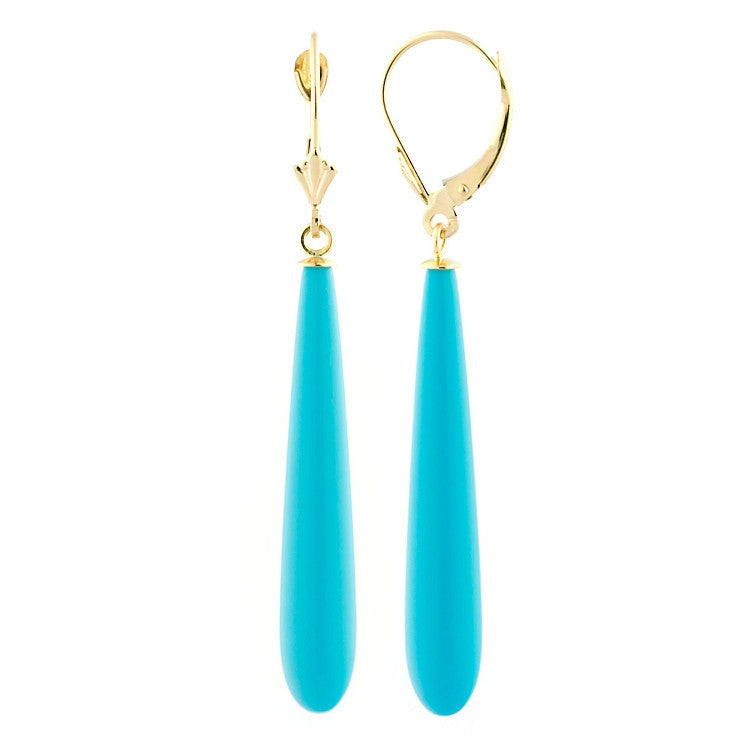 35mm Turquoise Teardrop Lever Back Earrings 14K Yellow Gold - Trustmark Jewelers - Earrings - 2