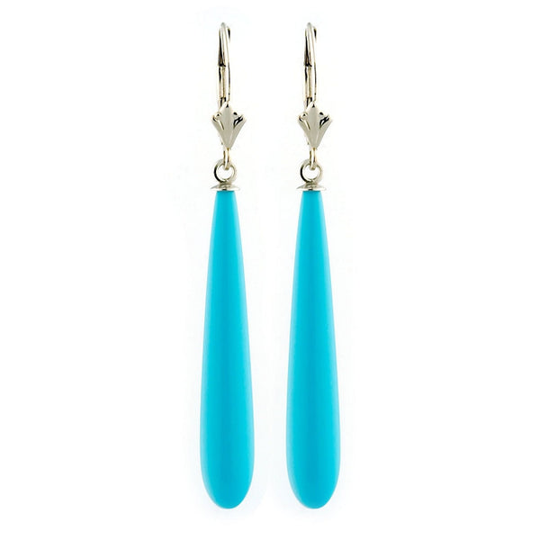 35mm Turquoise Teardrop Leverback Earrings 14K White Gold - Trustmark Jewelers - Earrings - 1