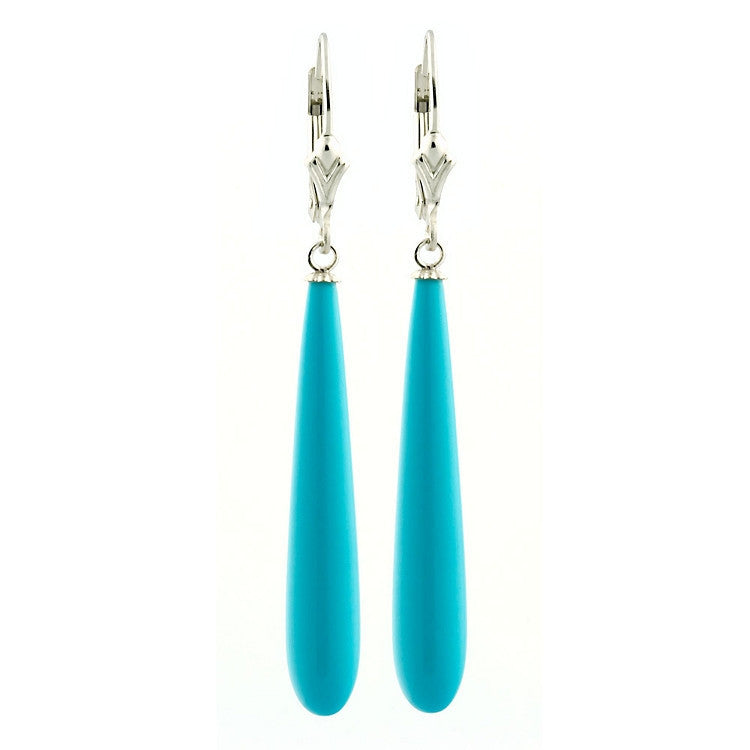 35mm Turquoise Teardrop Leverback Earrings 925 Silver - Trustmark Jewelers - Earrings - 1