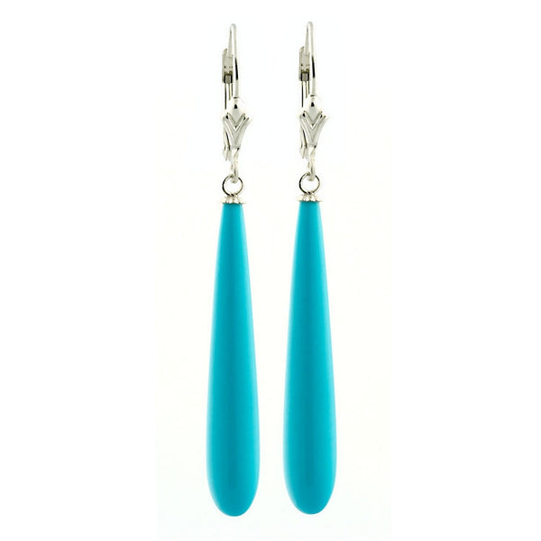 35mm Turquoise Teardrop Leverback Earrings 925 Silver - Trustmark Jewelers - Earrings - 1