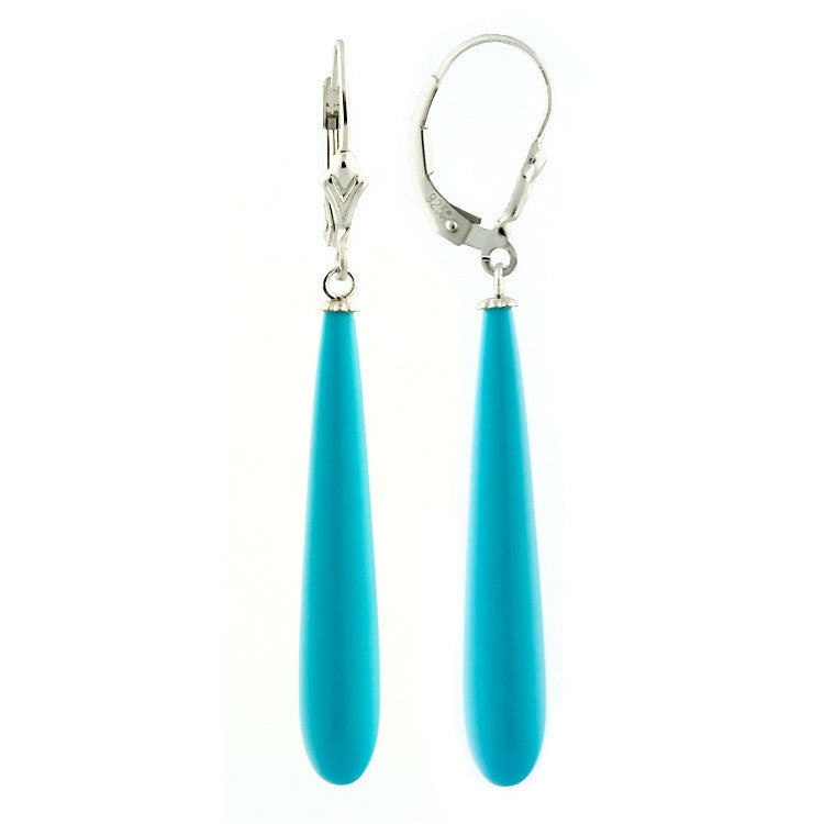 35mm Turquoise Teardrop Leverback Earrings 925 Silver - Trustmark Jewelers - Earrings - 2