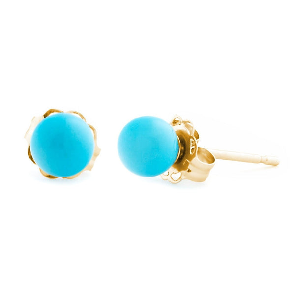 4mm Sleeping Beauty Turquoise Ball Stud Earrings 14K Yellow Gold - Trustmark Jewelers - Earrings - 1