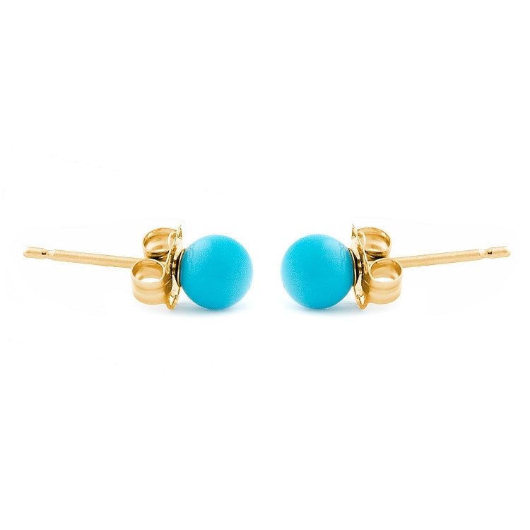 4mm Sleeping Beauty Turquoise Ball Stud Earrings 14K Yellow Gold - Trustmark Jewelers - Earrings - 4