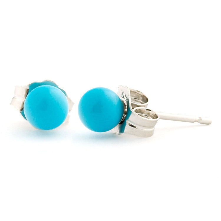 4mm Sleeping Beauty Turquoise Ball Stud Earrings Sterling Silver - Trustmark Jewelers - Earrings - 1