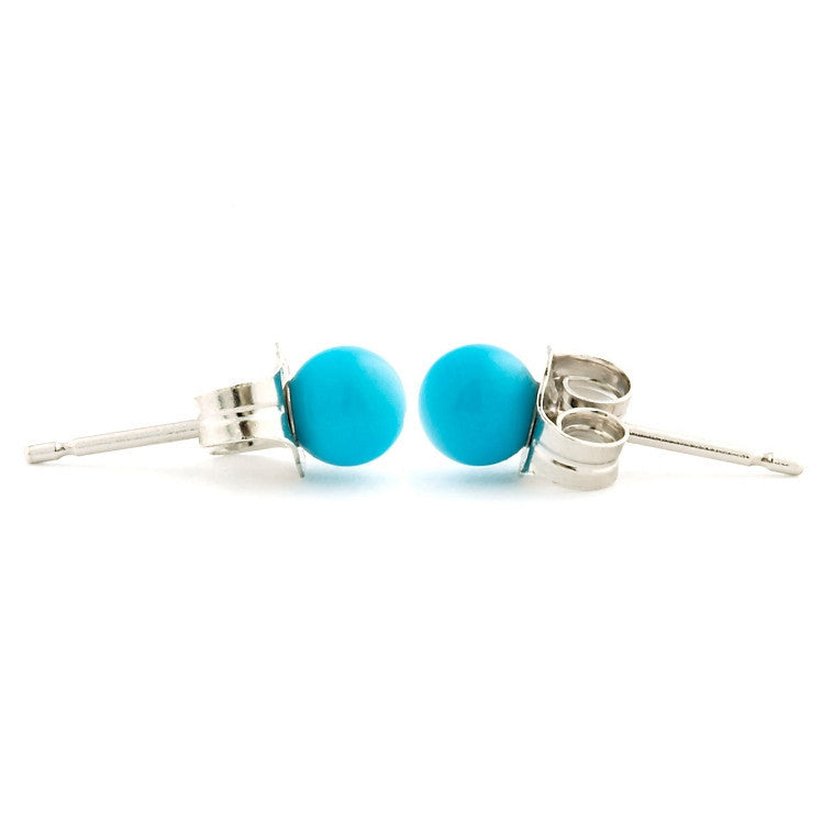 4mm Sleeping Beauty Turquoise Ball Stud Earrings Sterling Silver - Trustmark Jewelers - Earrings - 4