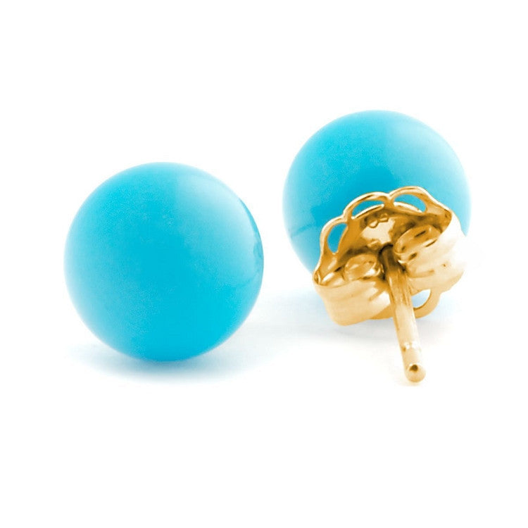 6mm Sleeping Beauty Turquoise Ball Stud Earrings 14K Yellow Gold - Trustmark Jewelers - Earrings - 3
