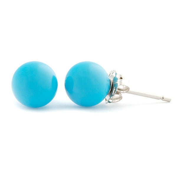 6mm Sleeping Beauty Turquoise Ball Stud Earrings 14K White Gold - Trustmark Jewelers - Earrings - 1